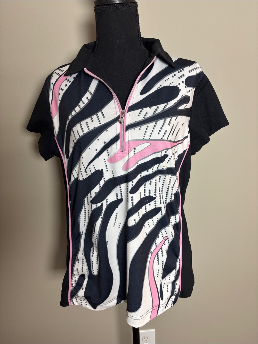 Daily Sports Black, White & Pink Zebra-Print Short Sleeve Polo